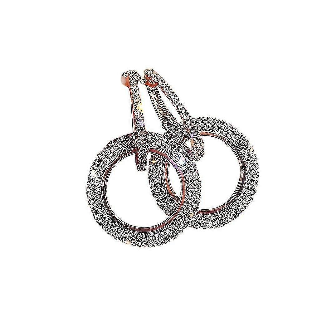 新しいファッションラグジュアリーラウンドダイヤモンドイヤリング女性シルバーゴールドローズゴールドグリッタースチュ