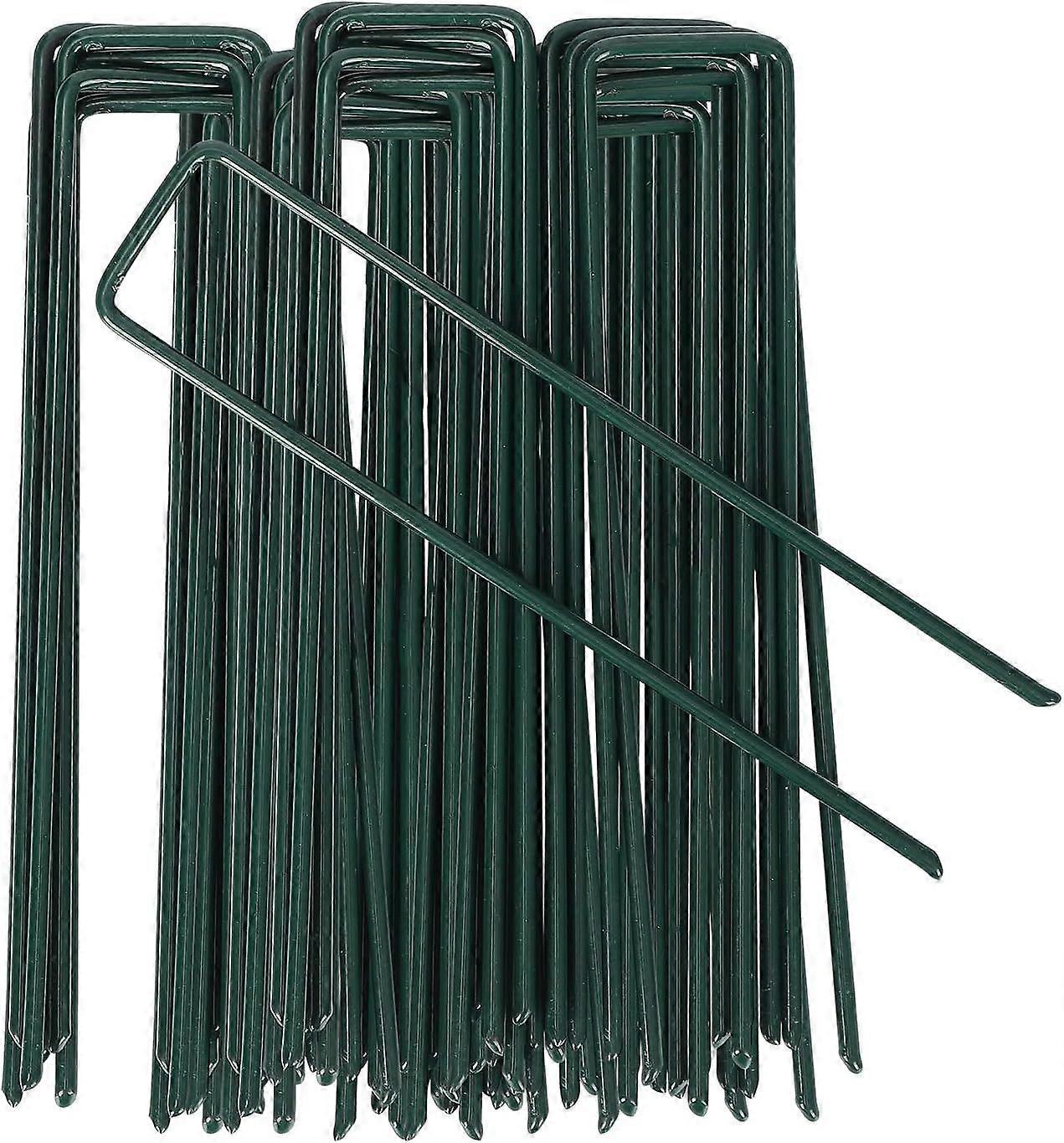 50 Pieces Garden Stakes, Garden Fixing Stakes, Strong Fixing Staples for Mulching Cloth, Fence and Netting-Garden Canvas, Fixing Stake-Green 150 mm