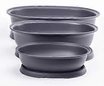 Set of 3 Oval Bonsai Display Pots with Drip Trays 10, 14, and 18 Inch Pots