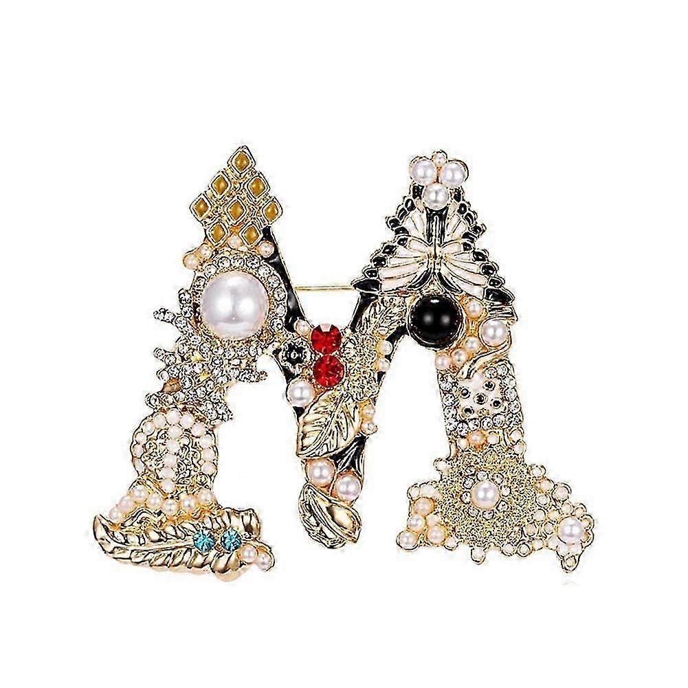 Women's Rhinestone Letter 'M' Brooch