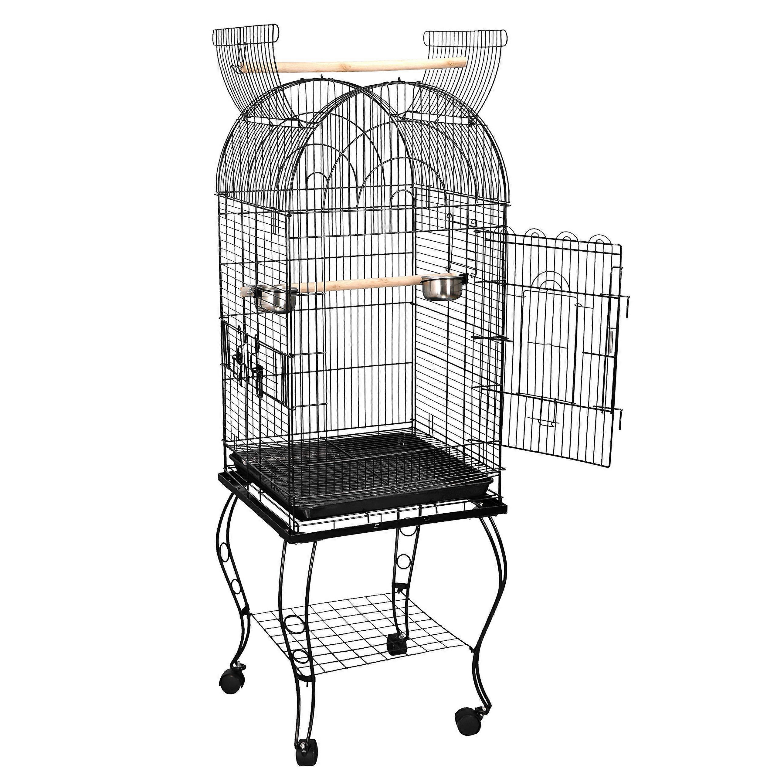 63.5' Rolling Bird Cage Open Top Large Iron Cage for Quaker Parrot Cockatiel Sun Parakeet GreenCheek Conure with Rolling Stand Storage Shelf