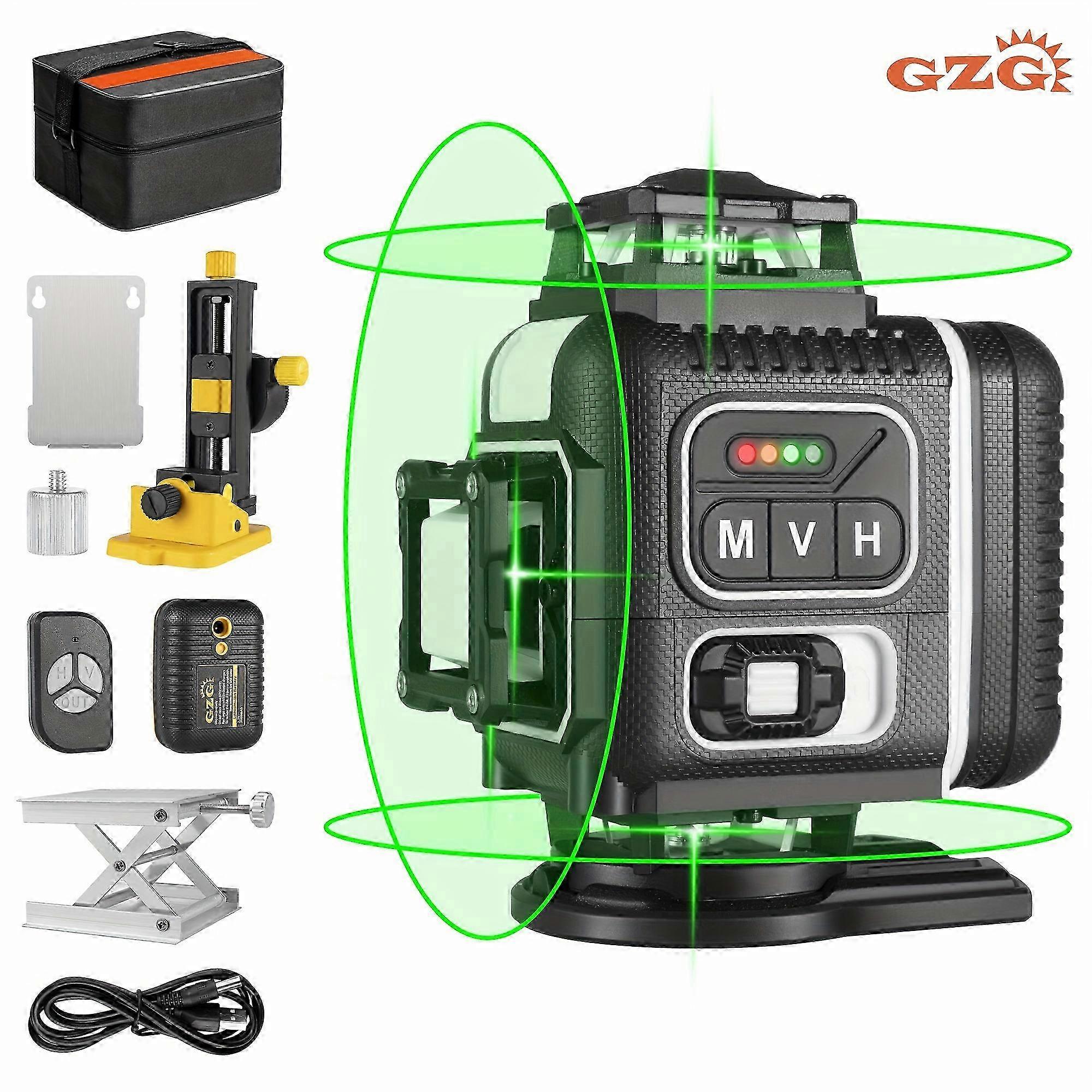 4D Cross Professional Line Laser Tool Pulse Mode GZG Laser Level 4x360 Self Leveling 16 Lines Green Beam For Construction Tiling Picture Hanging