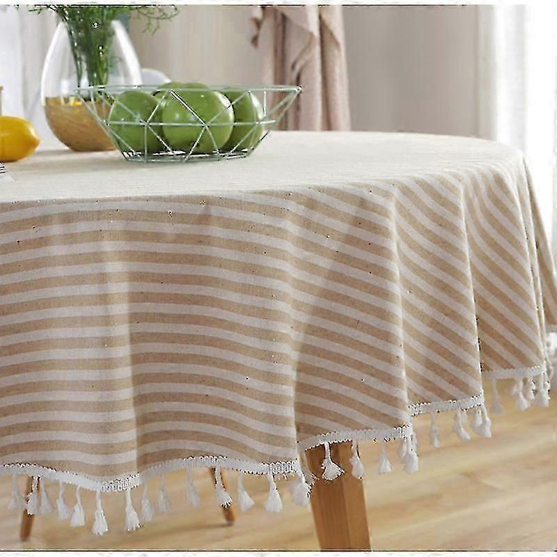 Cotton Linen Table Cloth Stain Resistant Dust-proof Table Cover (round 120cm)