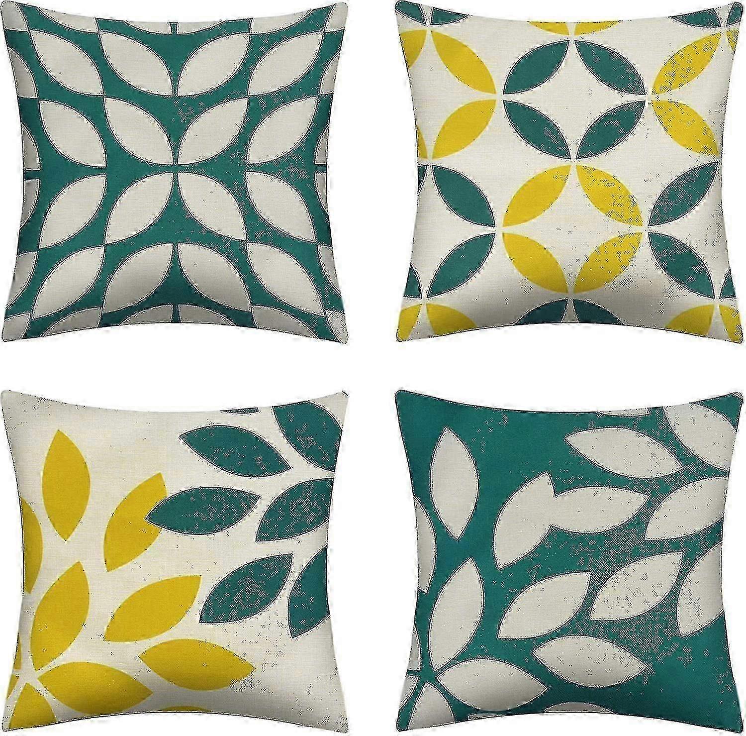 Set Of 4 Cotton Linen Pillow Cases With Invisible Zip hwy