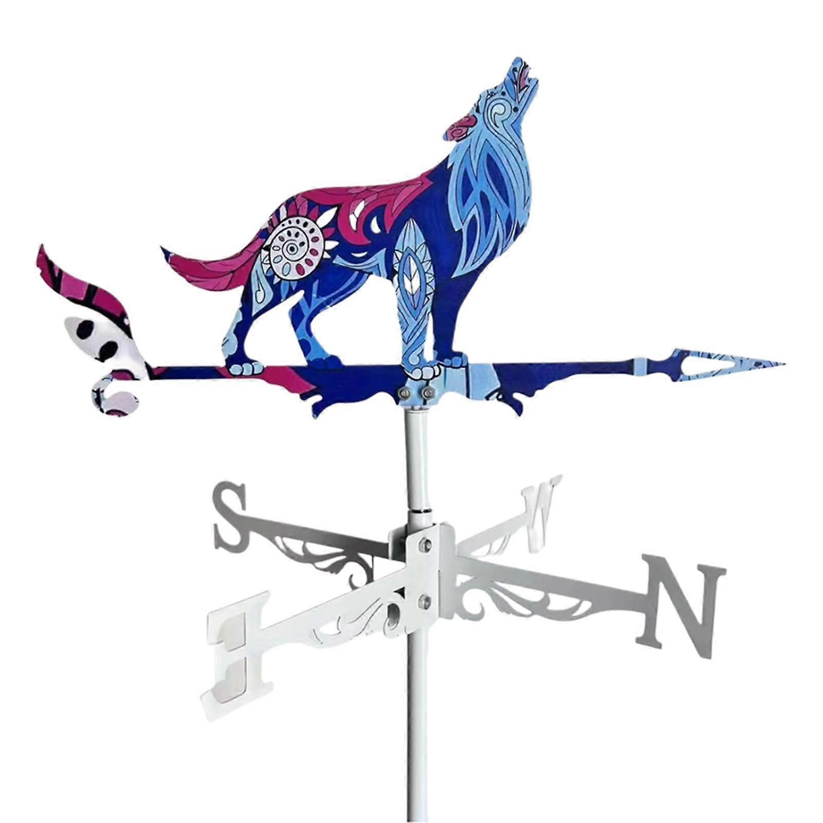 Wolf Wind Weather Vane Stainless Steel Garden Chicken Stake Weathercock