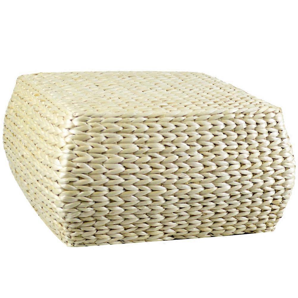 Compact Square Footstool with Non Slip Surface for Entrance, Living Room or Office – Handcrafted from Wood and Cattail Grass