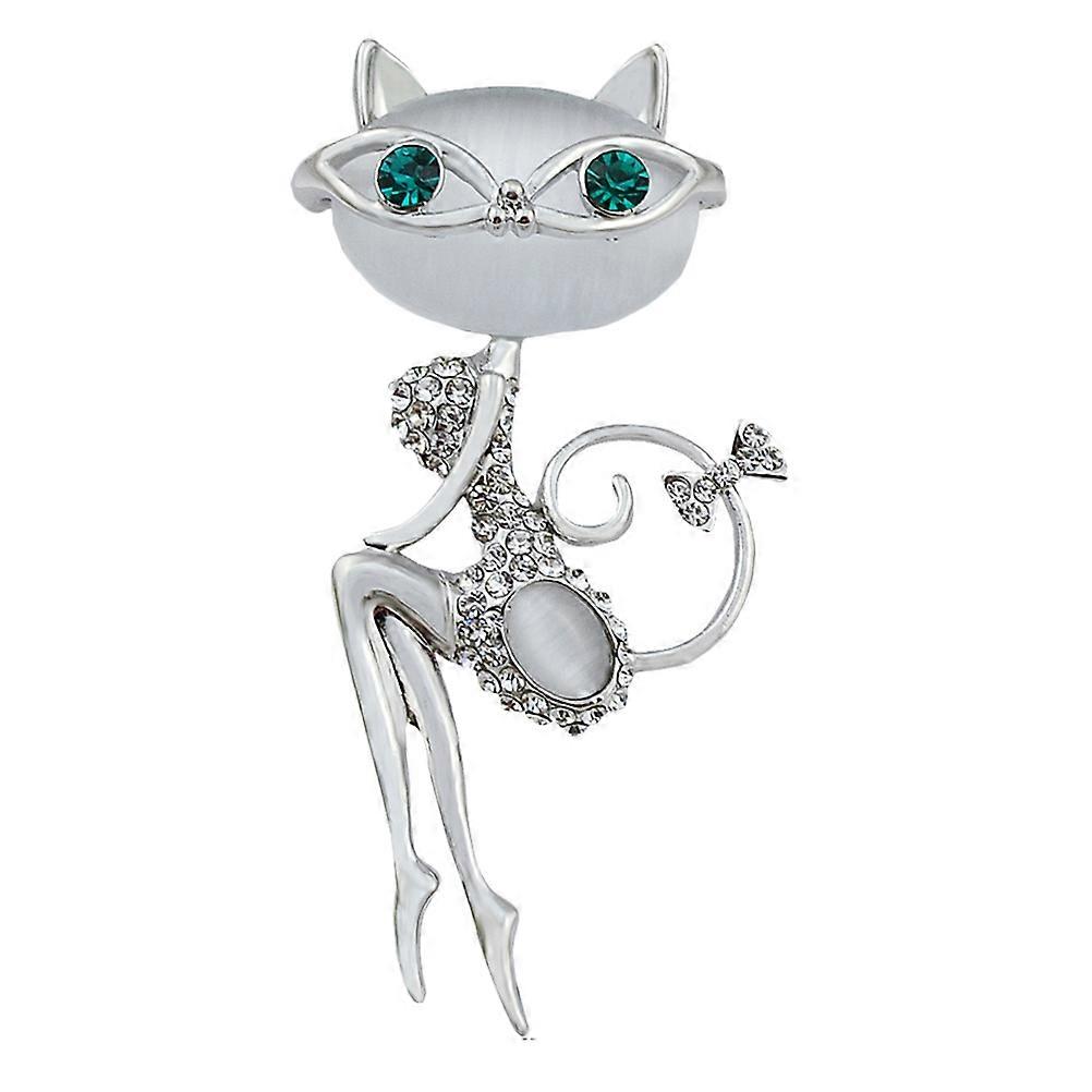 Vintage Cat Brooch Pin with Opal Crystal Decorative Clip for Scarves, Shawls, and Bags – Stylish Aesthetic Accessory for Unique Outfits