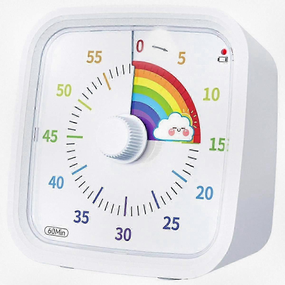 60 Minute Visual Timer with Protective Case, Rainbow Color Silent Countdown Clock for Time Management and Productivity Tool in White