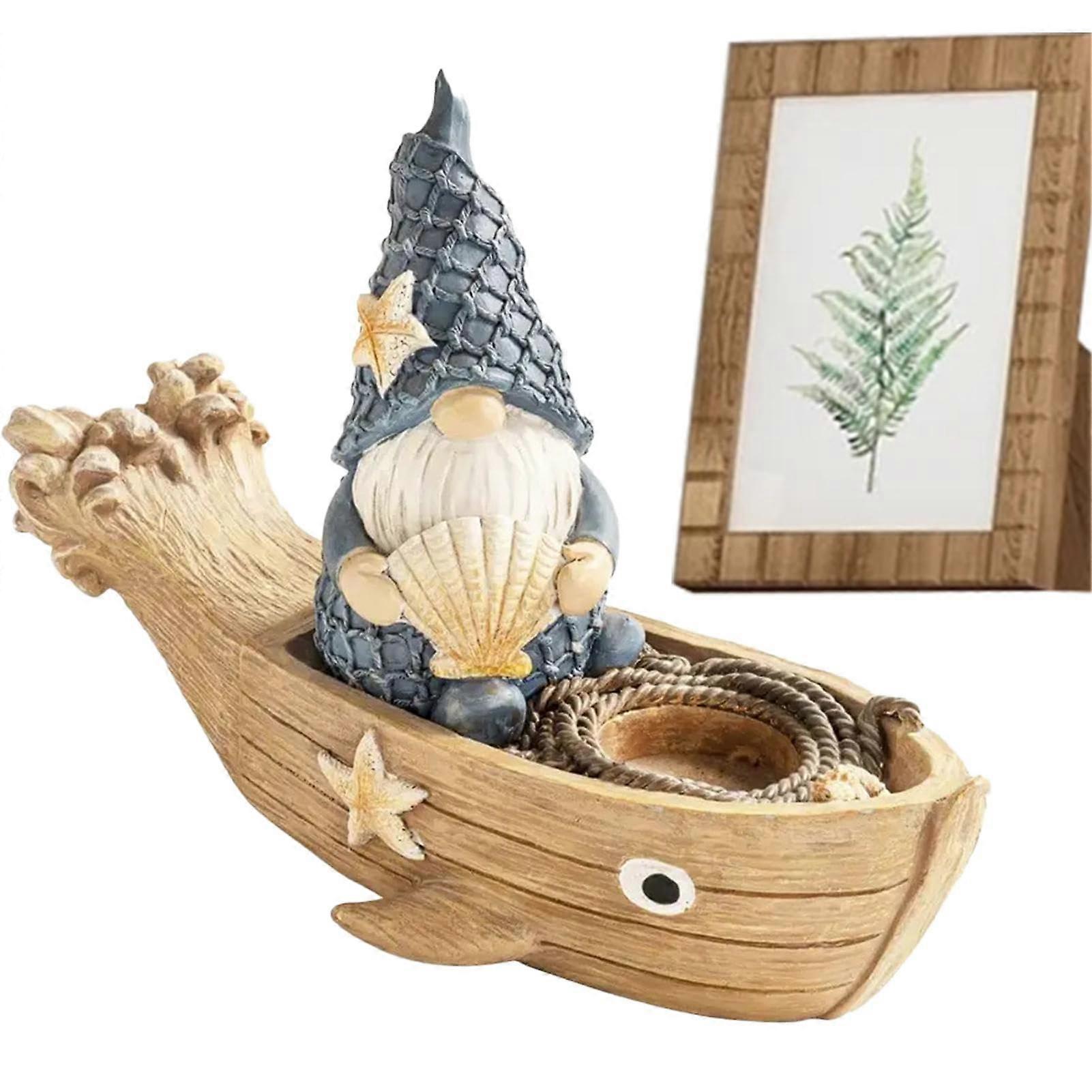Miniature Garden Gnomes Figures, Sailboat Gnome Statue with Shells, Decorative Vacation Décor for Outdoor Table and Garden