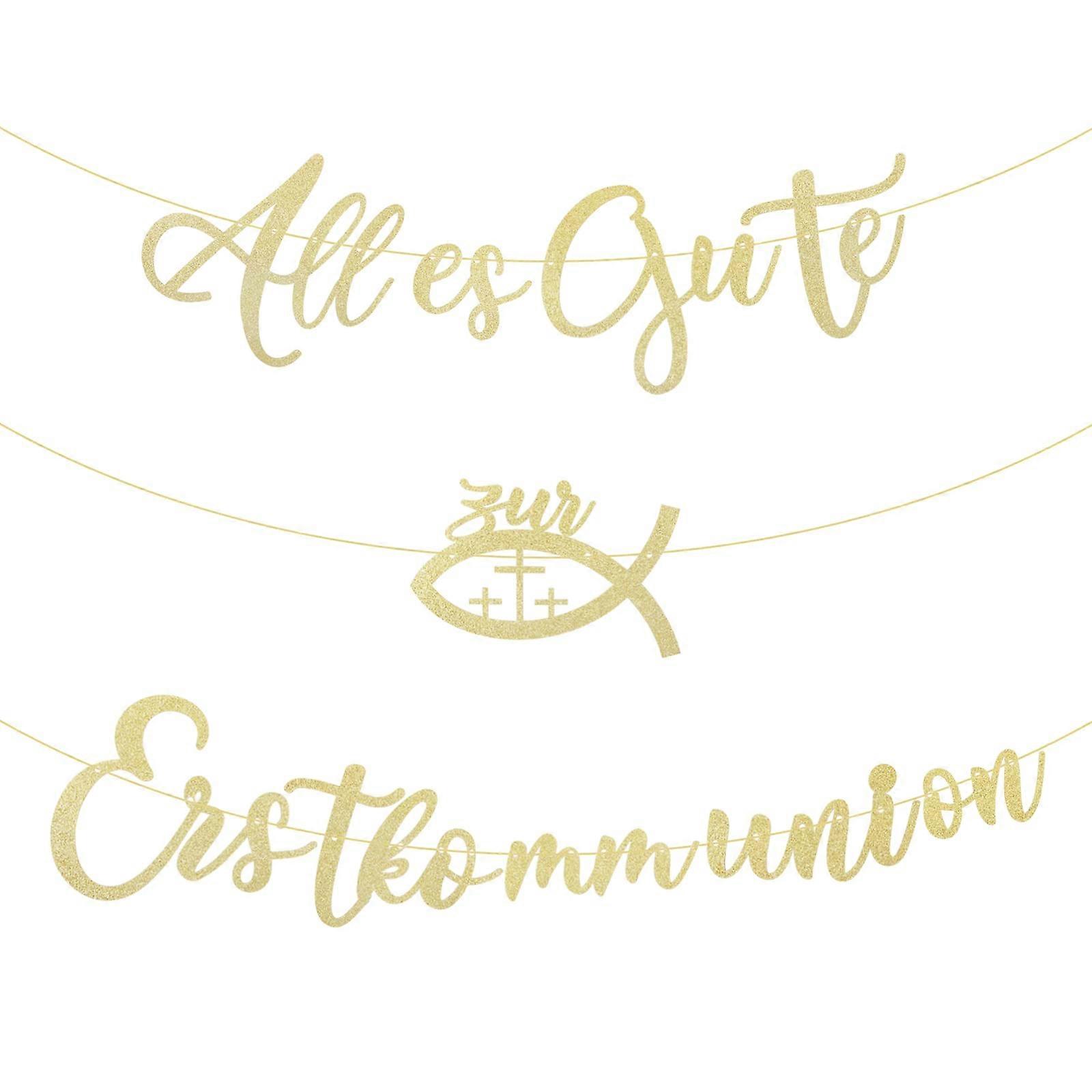 圣餐花环快乐第一次圣餐横幅金色闪光装饰