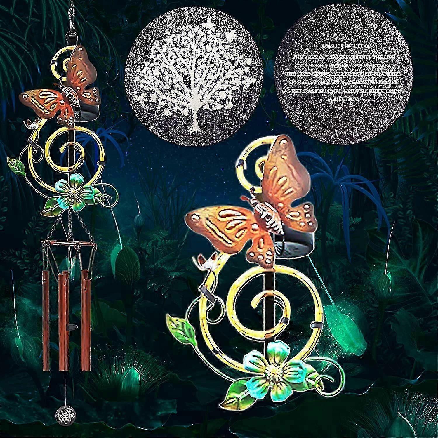 Outside Solar Wind Chimes with Tree of Life Pendant, 38' Solar Powered Chimes with LED Lights for Kids Gifts from Parents