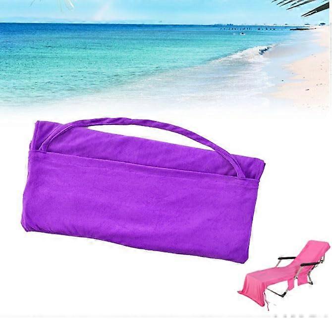 Handtuch in Tasche mit Seitentasche, Schnell Trocknend für Strand, Pool und Garten, Violett, 100% Baumwolle, Ideal für Sonnenbaden