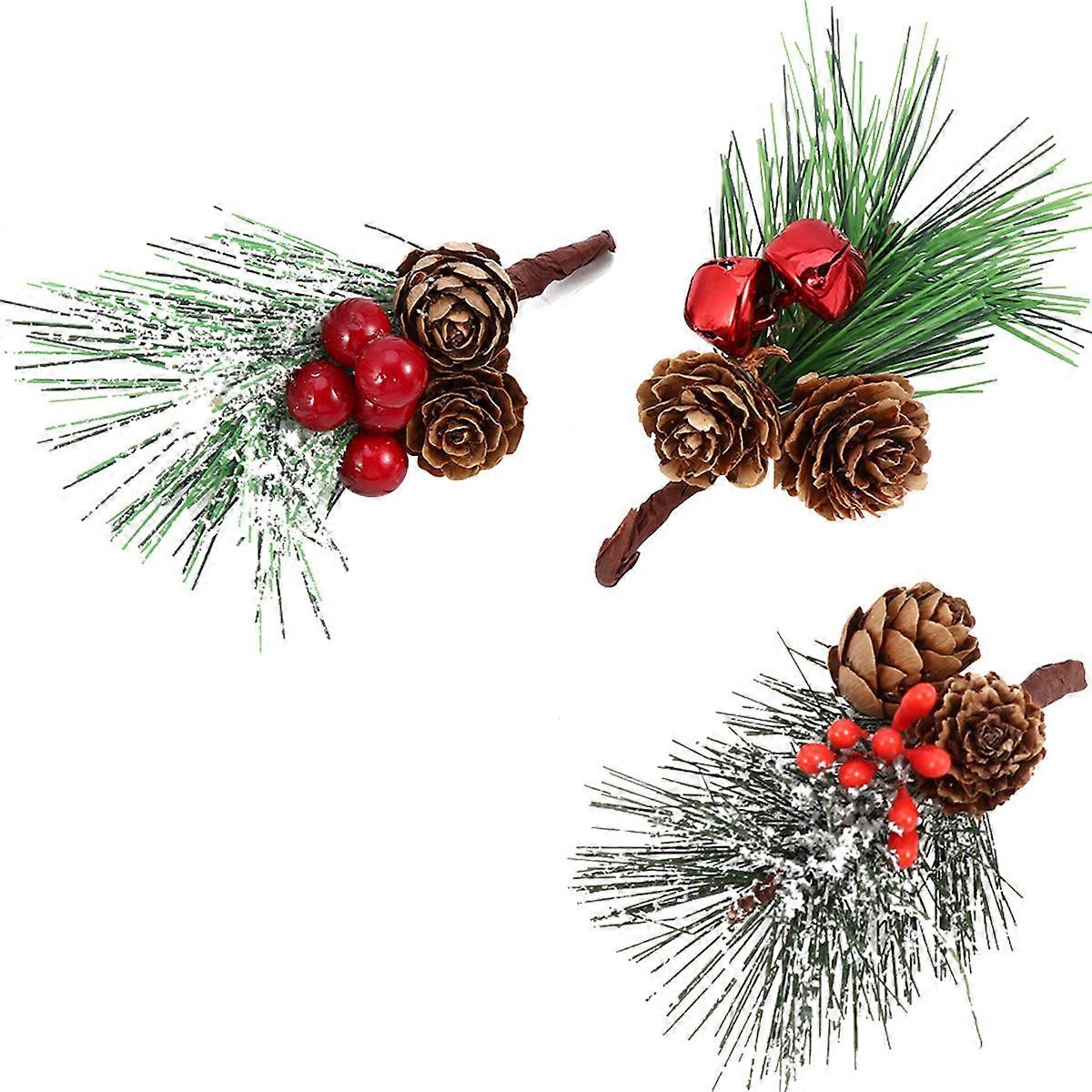 Artificial Snowflake Red Berries Pine Needles Mini Pendant Christmas Decorative Festival Atmosphere 8X5X3CM 15Pcs
