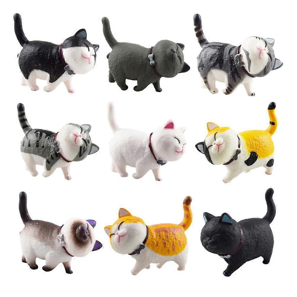 Cute Cat Figurines Realistic Miniature Cheese Cat Models for Desktop Decoration and Photo Props (9pcs)