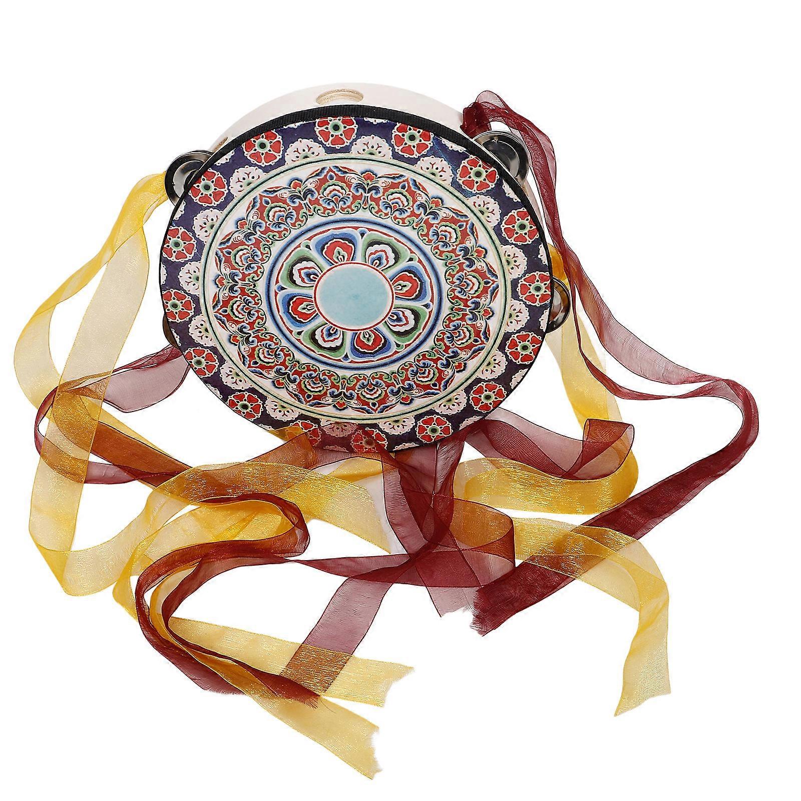 Tambourine Hand Held Drum Kids Games Dance Grade Examination Performance Stage Party 8 Inches Polyester Material 1Pack