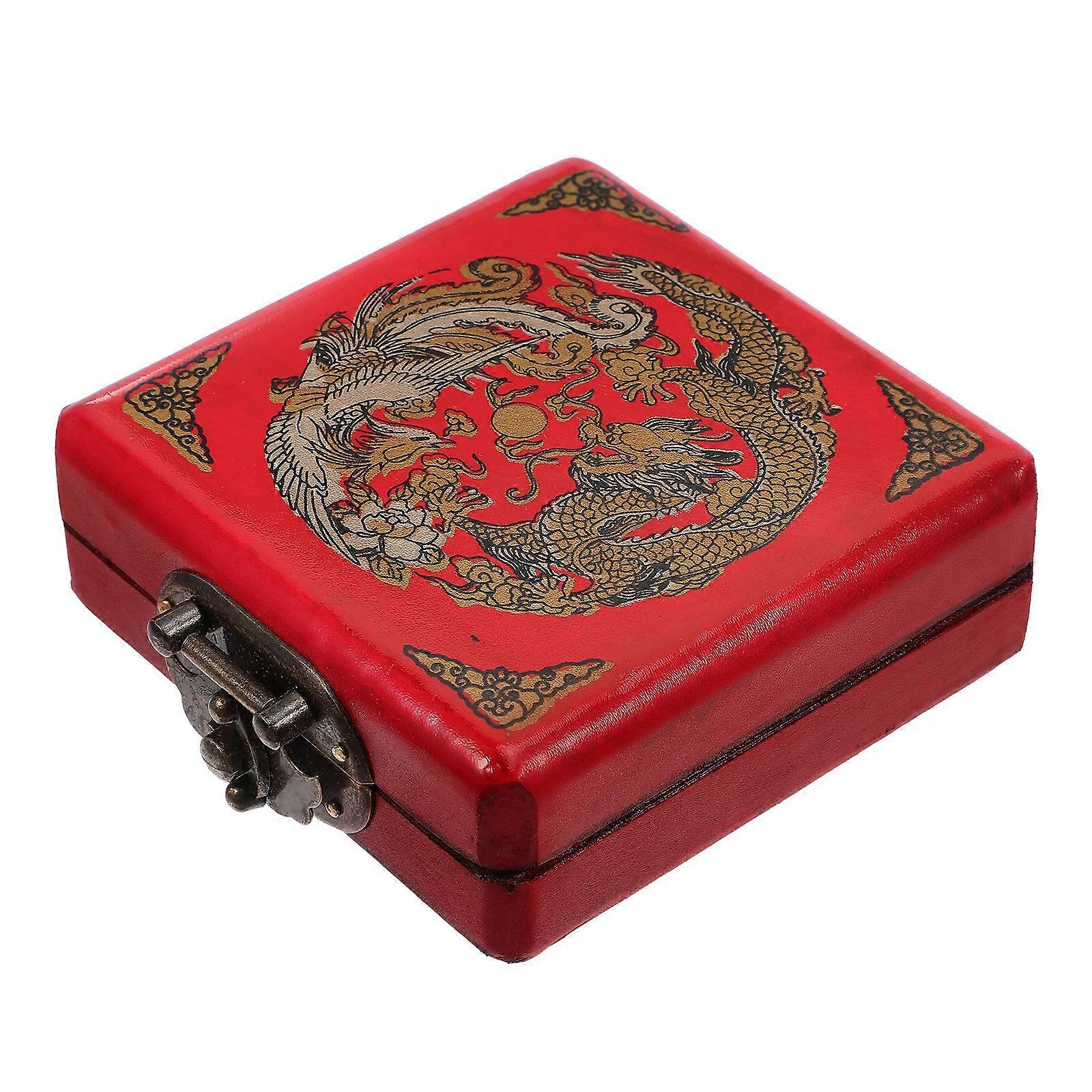 Retro Storage Box Chinese Style Jewelry Box Red Color Square Shape Keepsake Preservation For Women 1Pcs