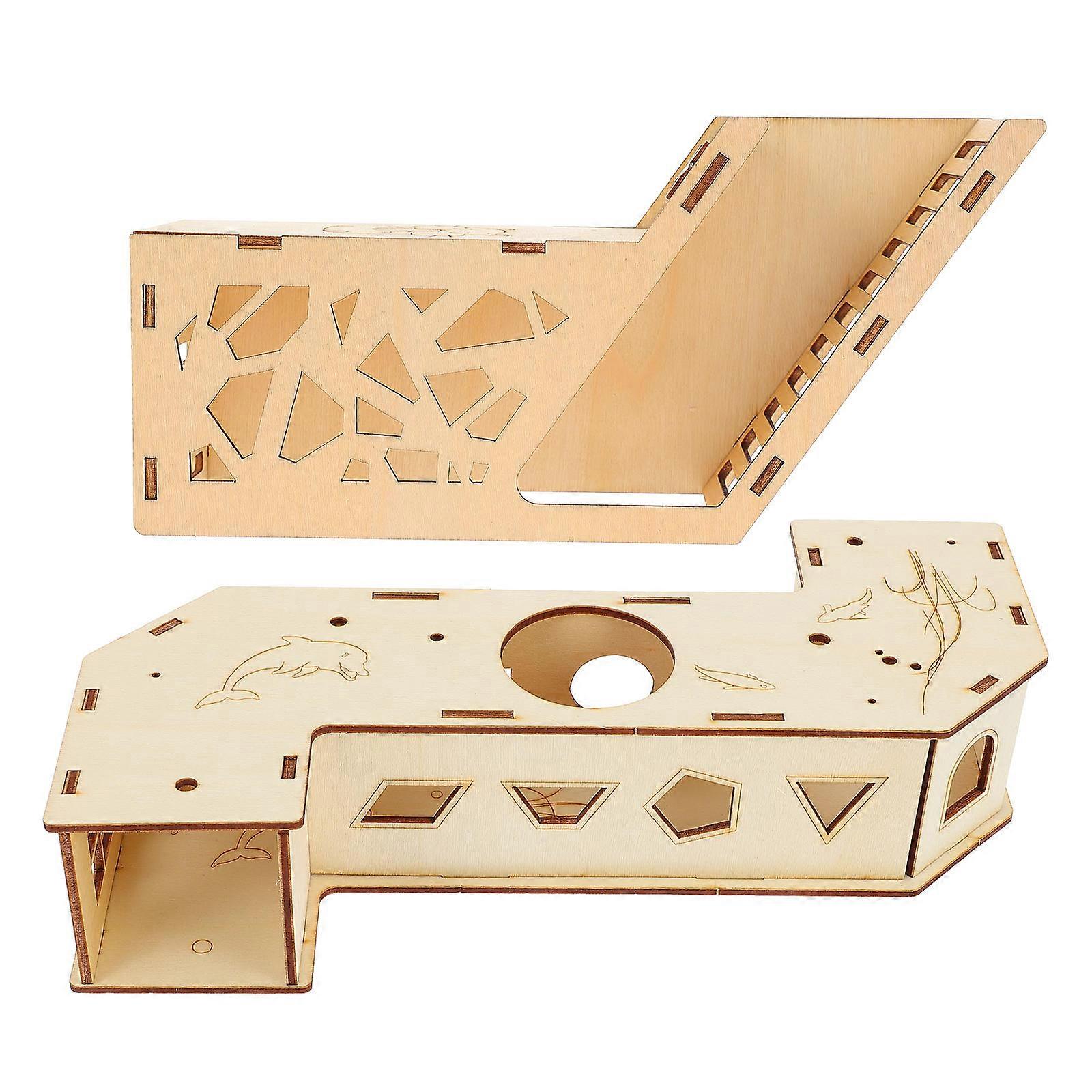 Hamster Hideout Pet Tunnel Toys Wooden Hamster Exploring Toy Indoor Play 2Pcs