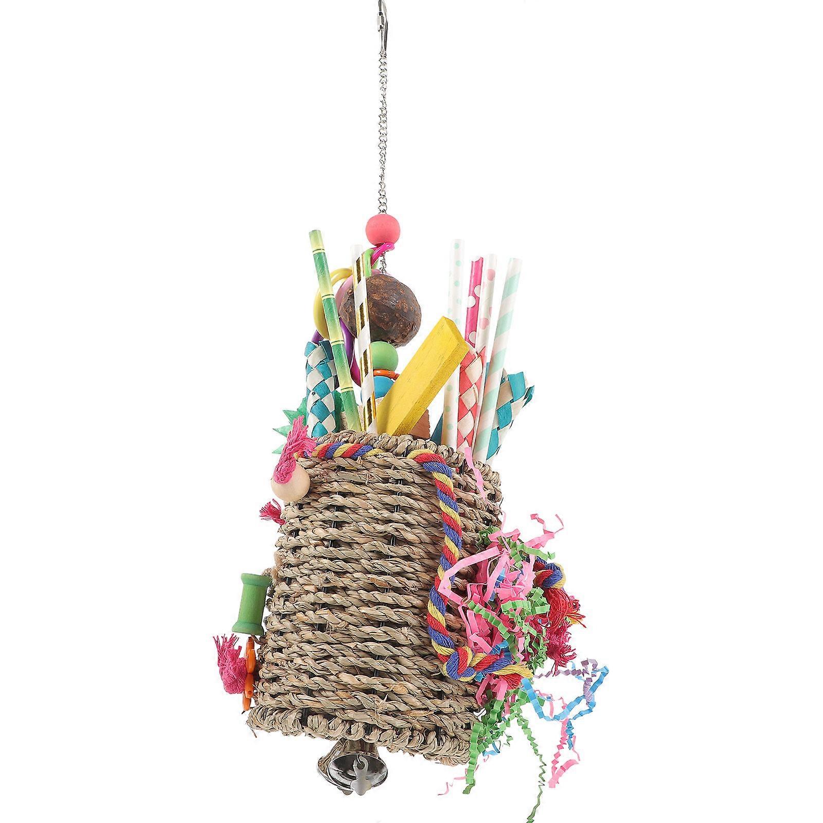 Parrot Hanging Chewing Shredding Cage for Budgies Cockatiels Conures – Fun Interactive Bird Toy with Decorative Design for Emotional and Physical