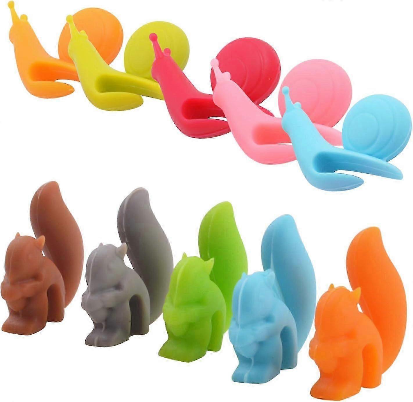 10pcs Silicone Tea Bag Holders Multi-Color Snail and Squirrel Cute Drink Marker Tea Accessories for Party Banquet Gathering-ss