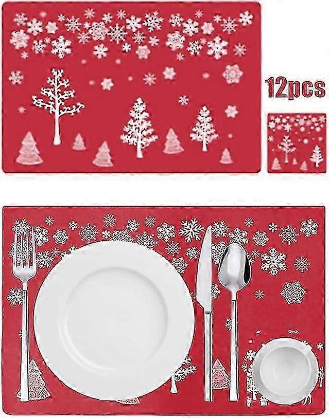 Christmas Placemat - Set Of 12, Decorative Doilies, Red Noel Design, Rectangular Pvc Dining Table Mat YGWL
