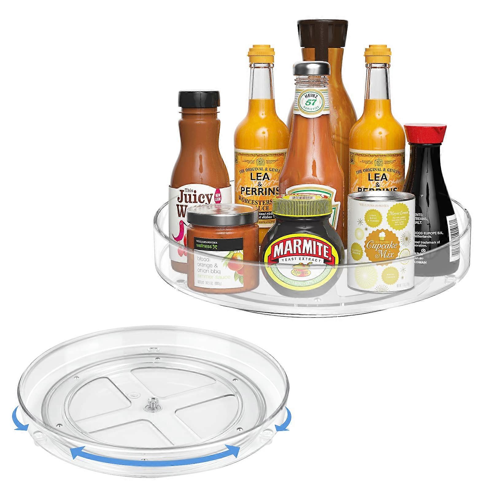 2 Pack Turntable Fridge Organiser - Round Lazy Susan for Pantry and Makeup Storage, 27 cm and 23 cm Diameter