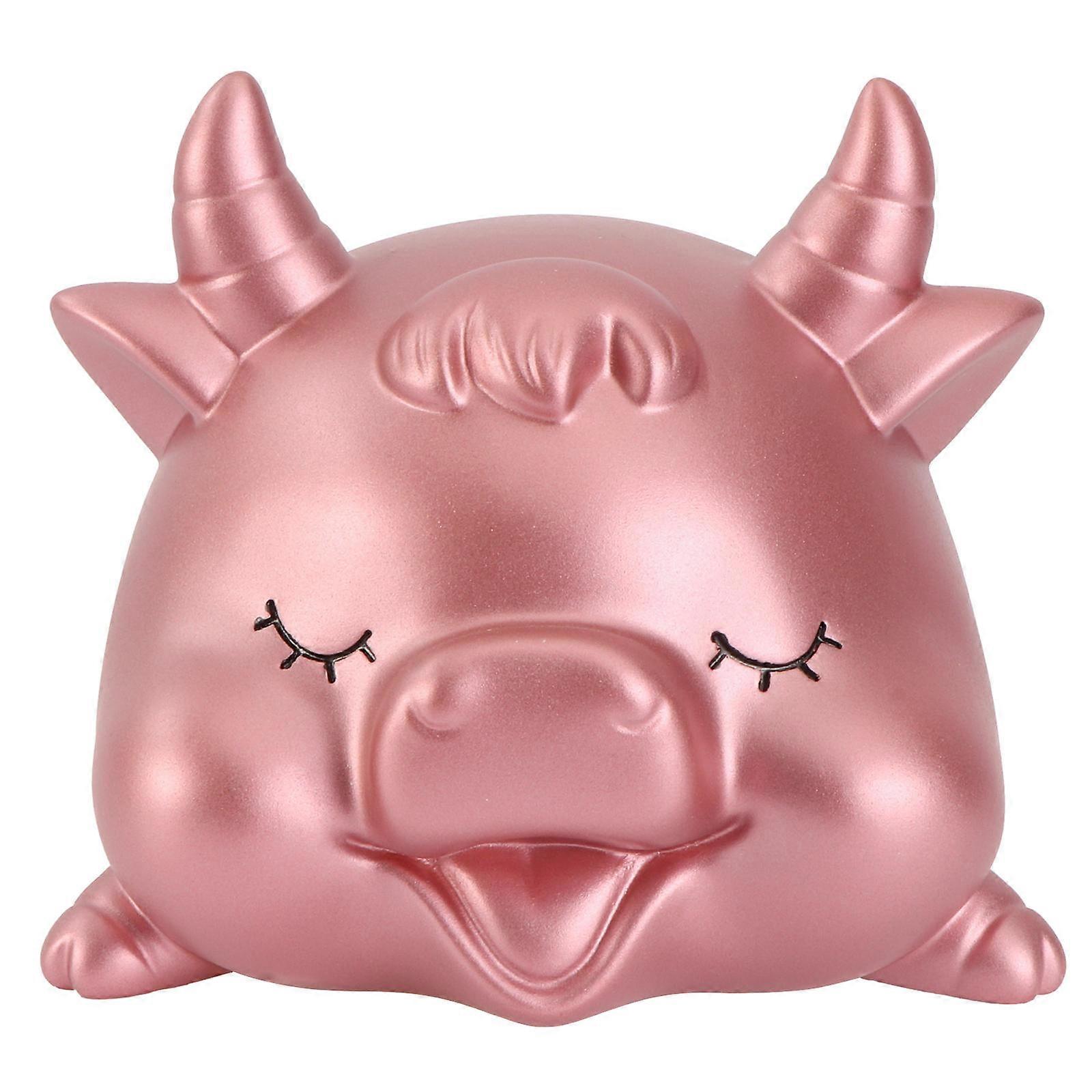 Animal Year Style Saving Pot Cow Ornaments Pink Resin 1Pc