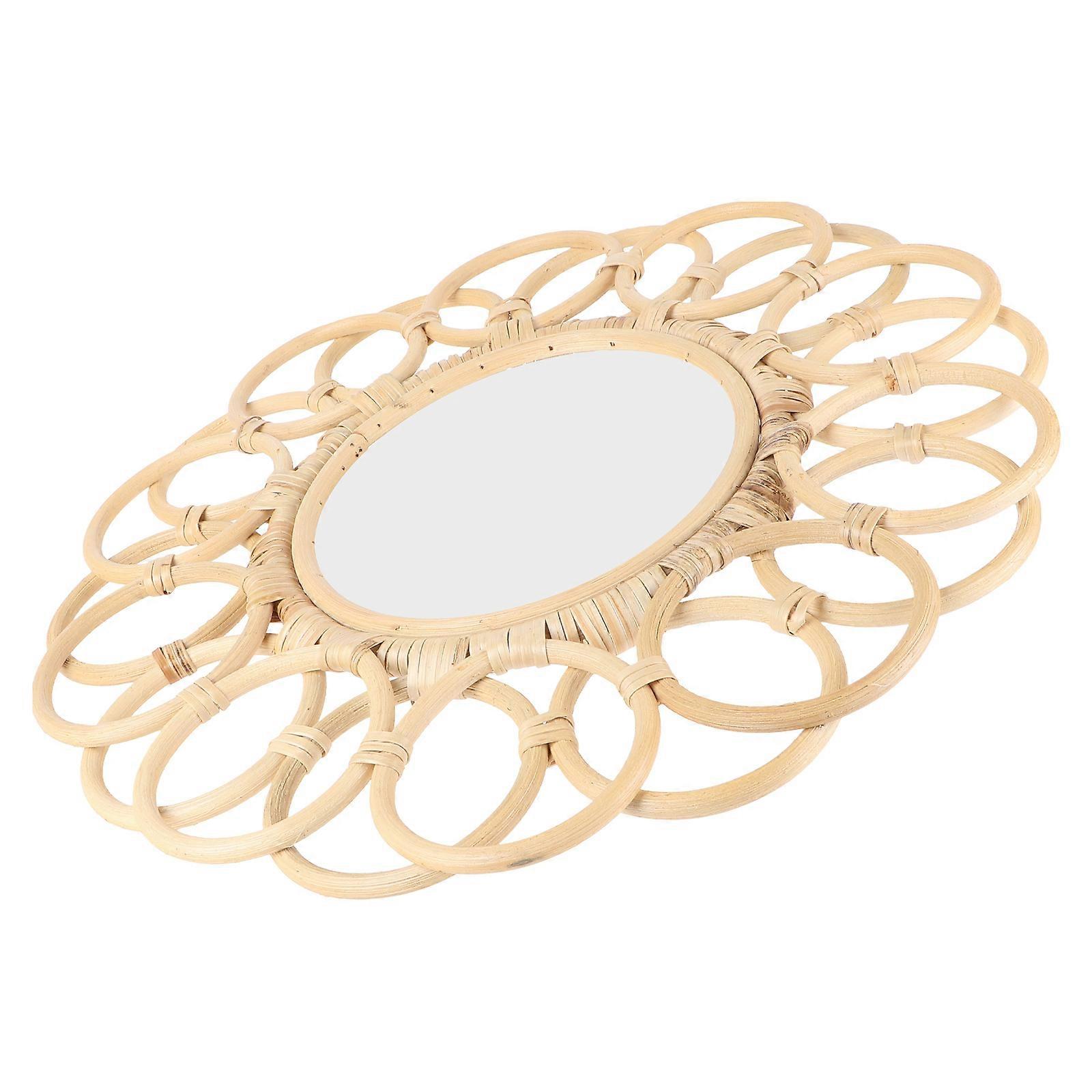 Rattan Mirrors For Wall Nordic Rattan Woven Mirror Home Decoration Khaki 40x40cm Wall-Mounted 1Set
