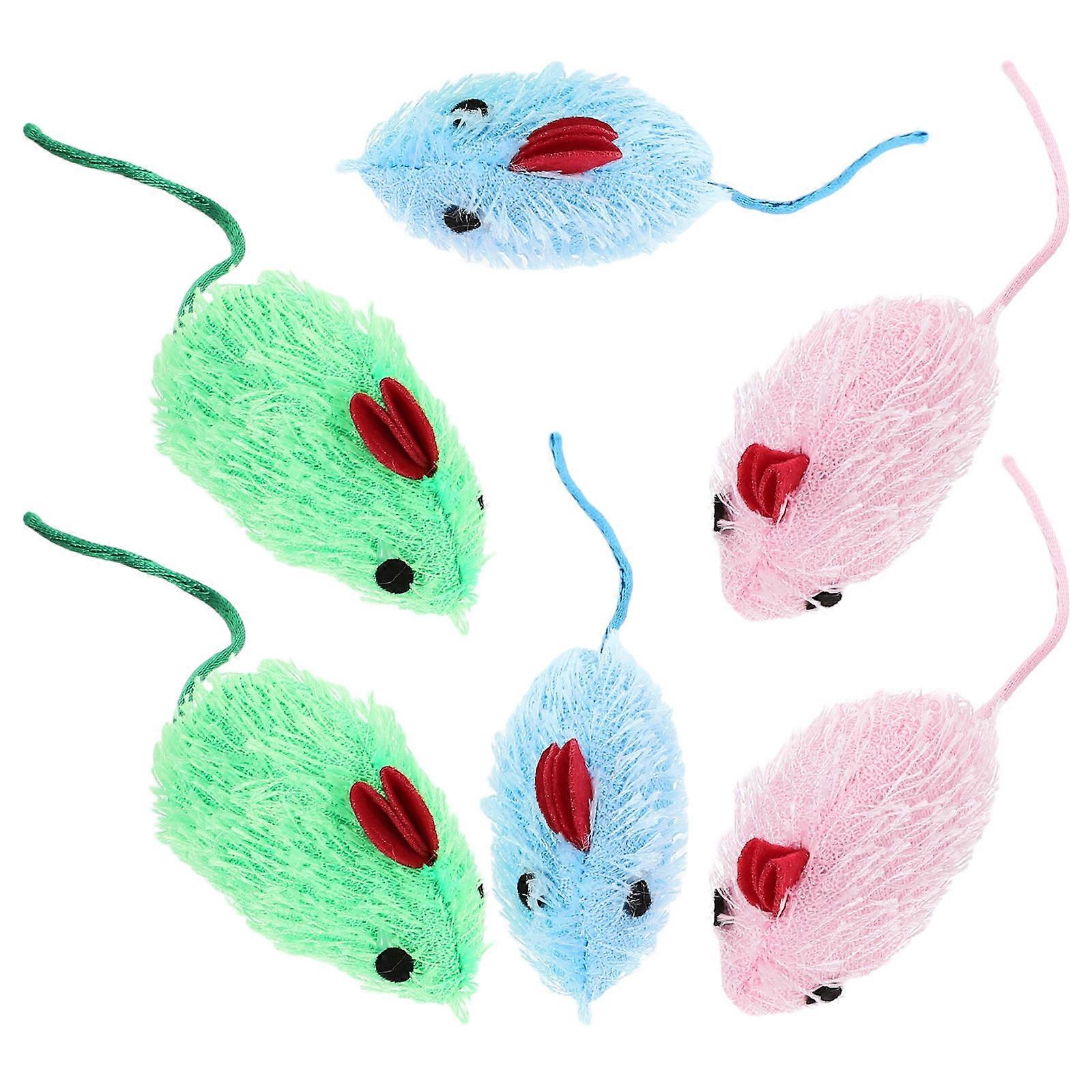Cat Toy Interactive Plush Mouse Toy For Cats Scratching Chewing Mouse Shape Assorted Color 15.00X3.50X3.00CM 6Pcs