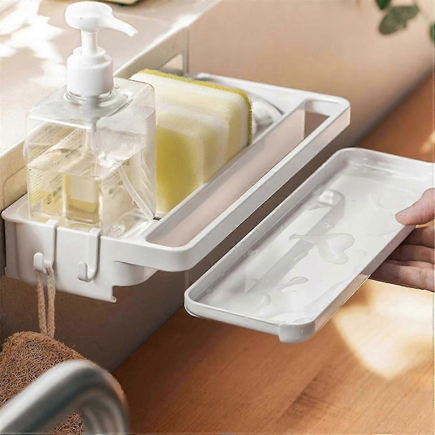 排水布と食器洗いタオルホルダー付き壁掛けキッチン収納ラック-省スペース、E