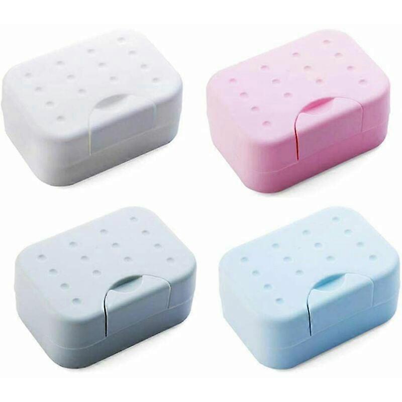 Set of 4 Plastic Soap Dishes with Lid 4 Colors Soap Box for Bathroom