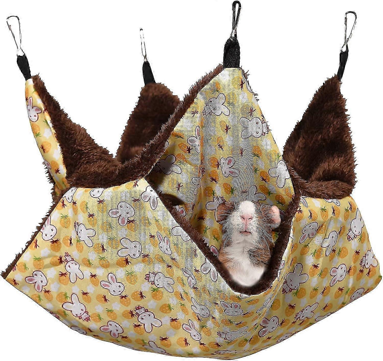 2 Layers Small Animal Hammock with 4 Metal Hooks, Ideal for Chinchillas, Ferrets, Squirrels and Other Pets