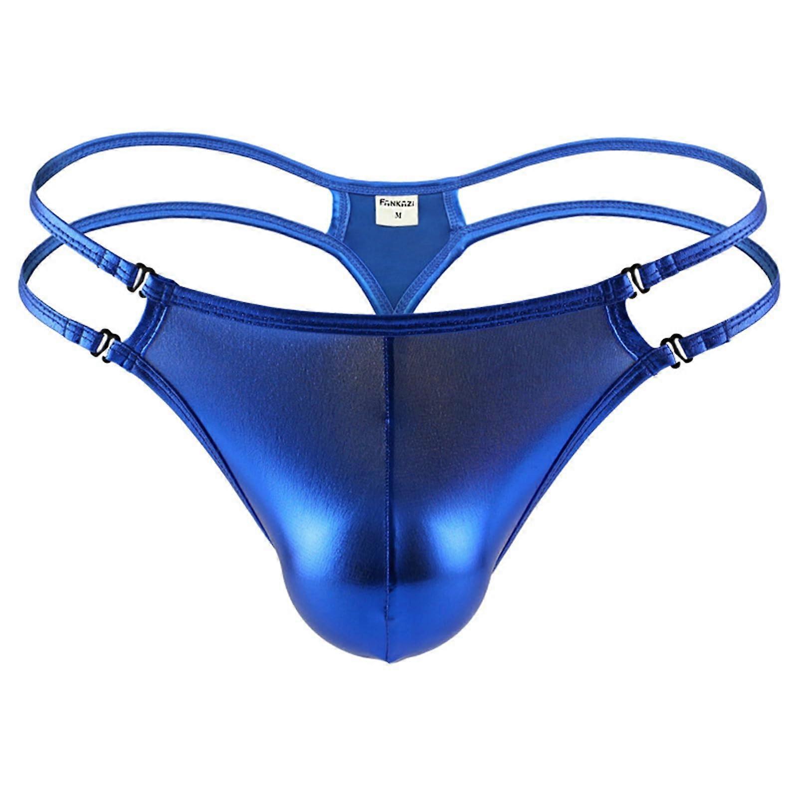 Erkekler için Seksi İç Çamaşırı Lateks Suni Deri Şort Külot Wetlook Boxer İç Çamaşırı Mavi M
