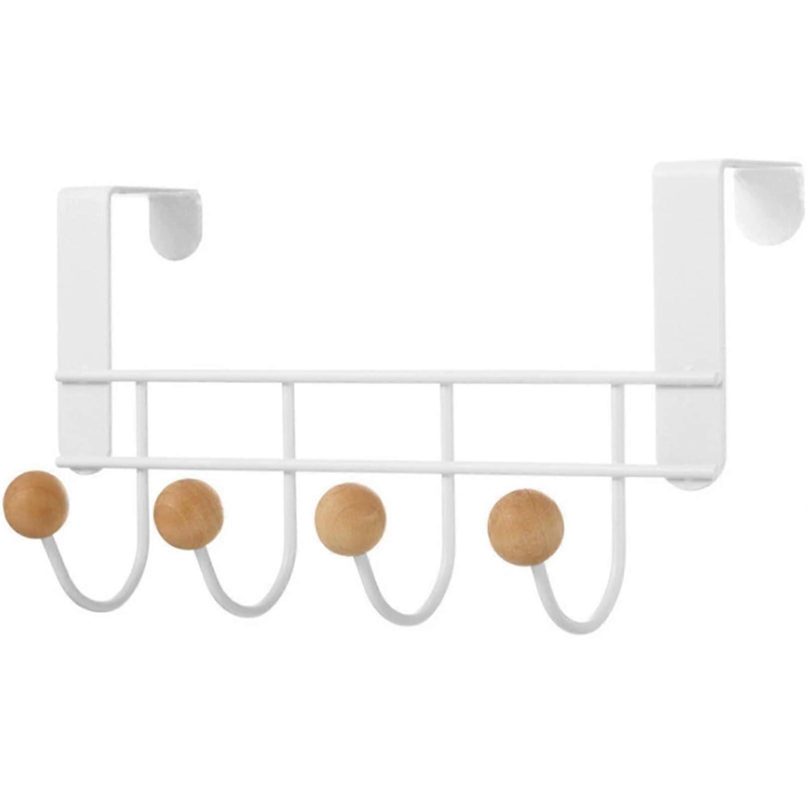 Door hooks, spacesaving coat rail with 4 round wooden head hooks, rustresistant towel holder for entrance area, bathroom organizer.