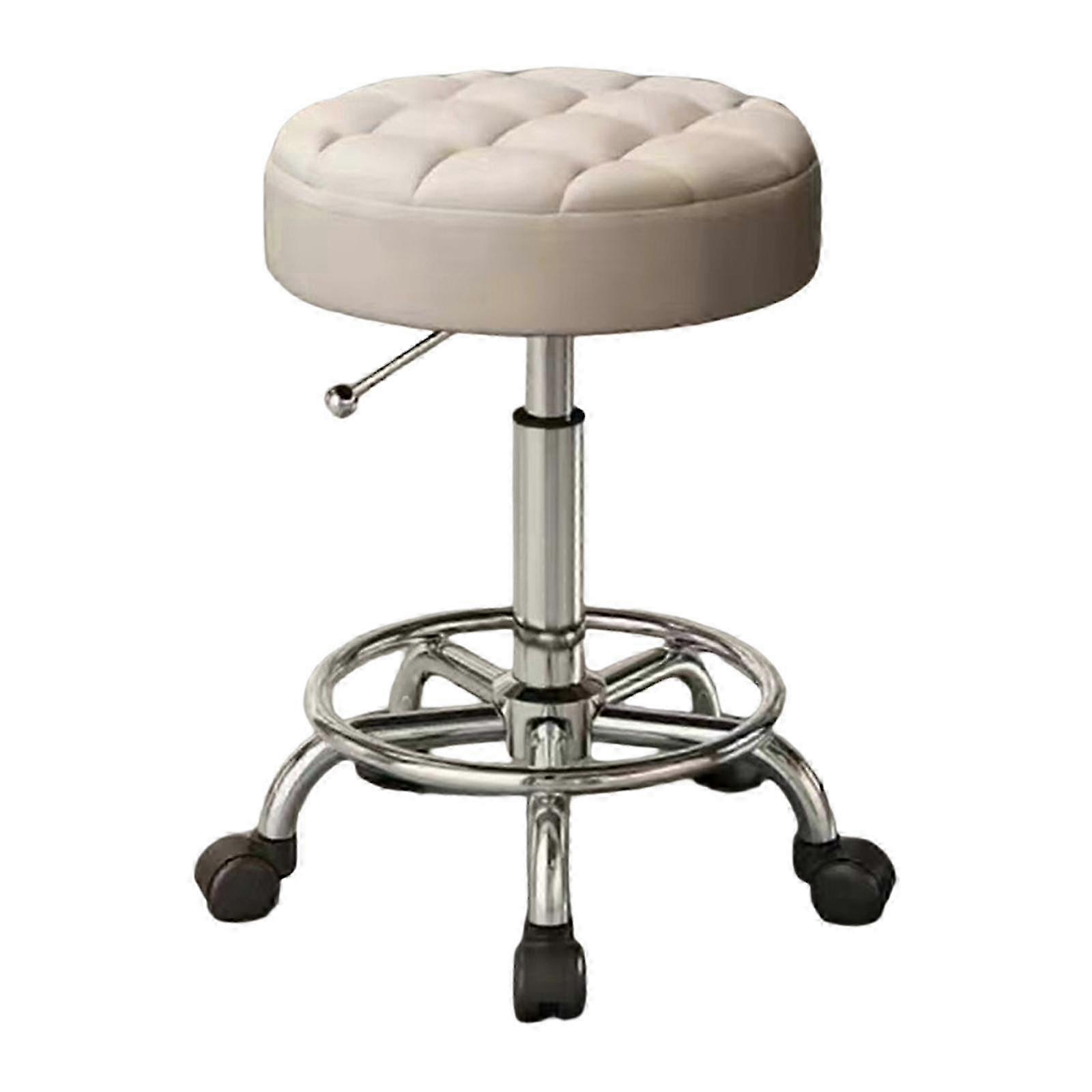 Height Adjustable Round Rolling Stool with Wheels, Perfect for Office or Home Use, in Beige Color, Suitable for Various Brands