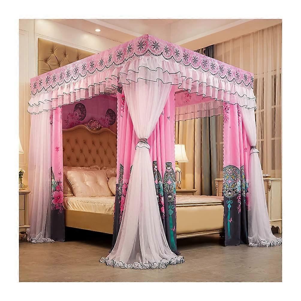 Canopy for Twins Pink 200x220 cm, Dustproof Blackout Mosquito Net for Queen and King Size Bed