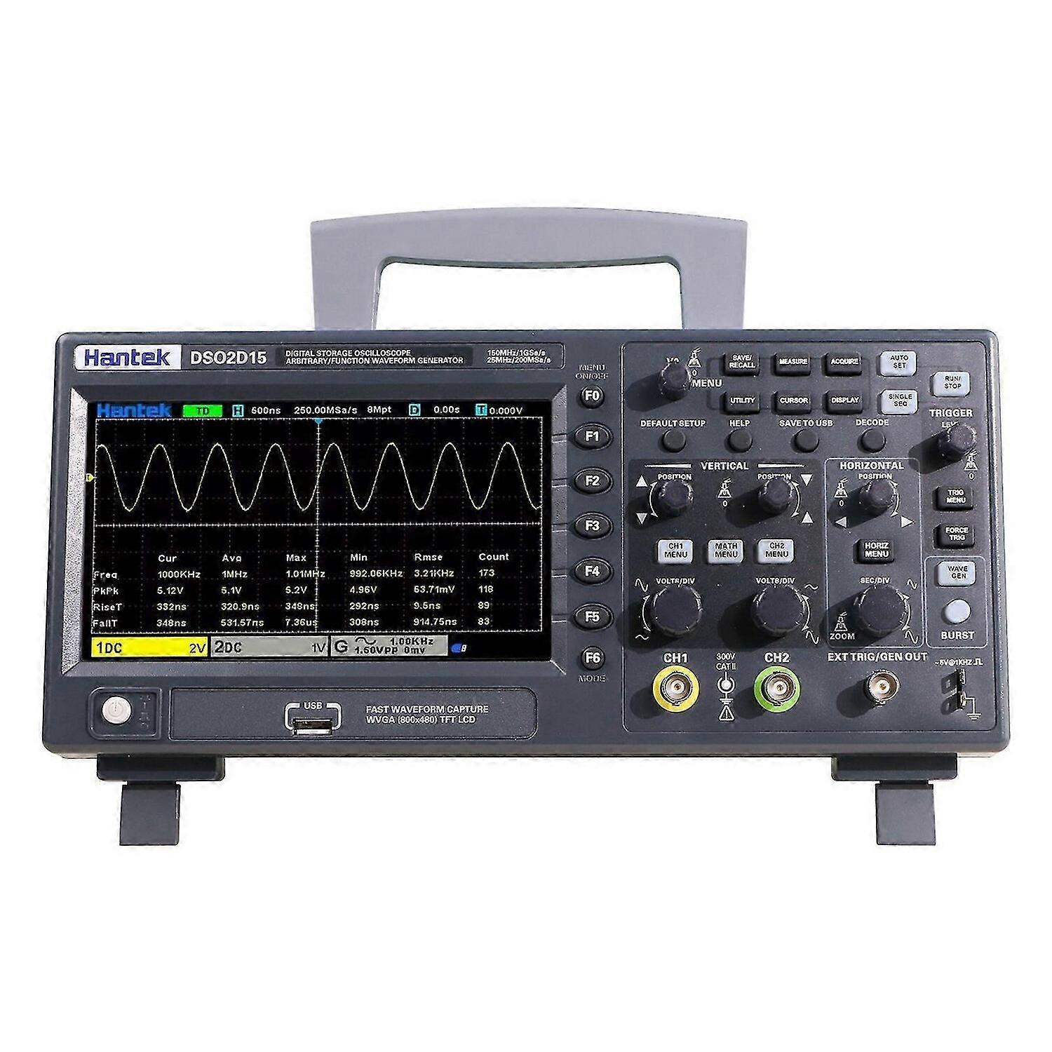 Hantek DSO2D15 Digital Oscilloscope Meter Desktop Oscillograph Oscillometer 800 * 480 Pixel 7 Inch TFT LCD Screen 2CH+1CH Channels 150MHz Band Width 1
