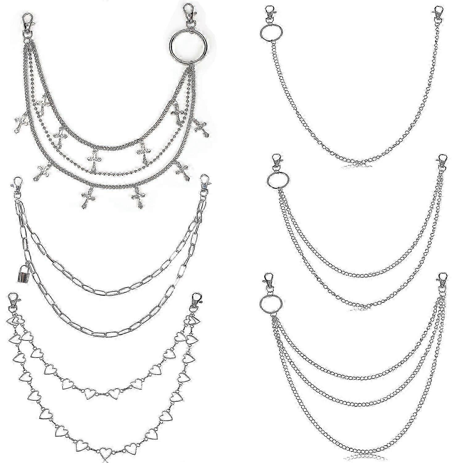 6 Pcs Punk Pants Chain for Jeans Wallet & Keys, 12 Inch