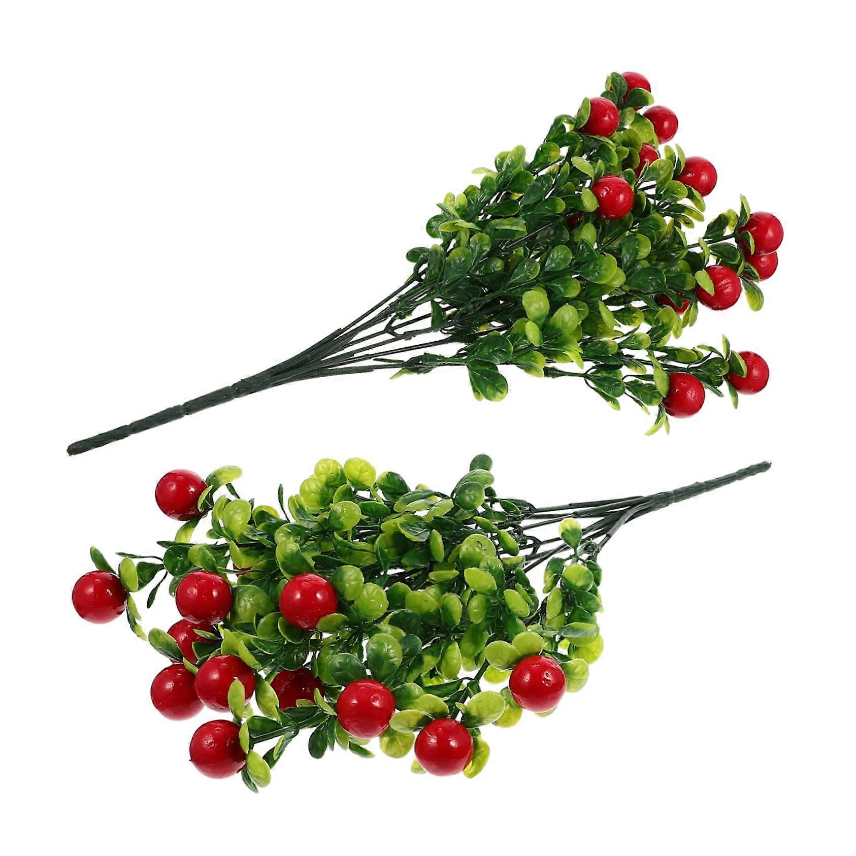 Pack of 2 Artificial Fruit Plant Decorations with Red Pearls, Lemons, and Holly Berry Branches for Table Centerpieces
