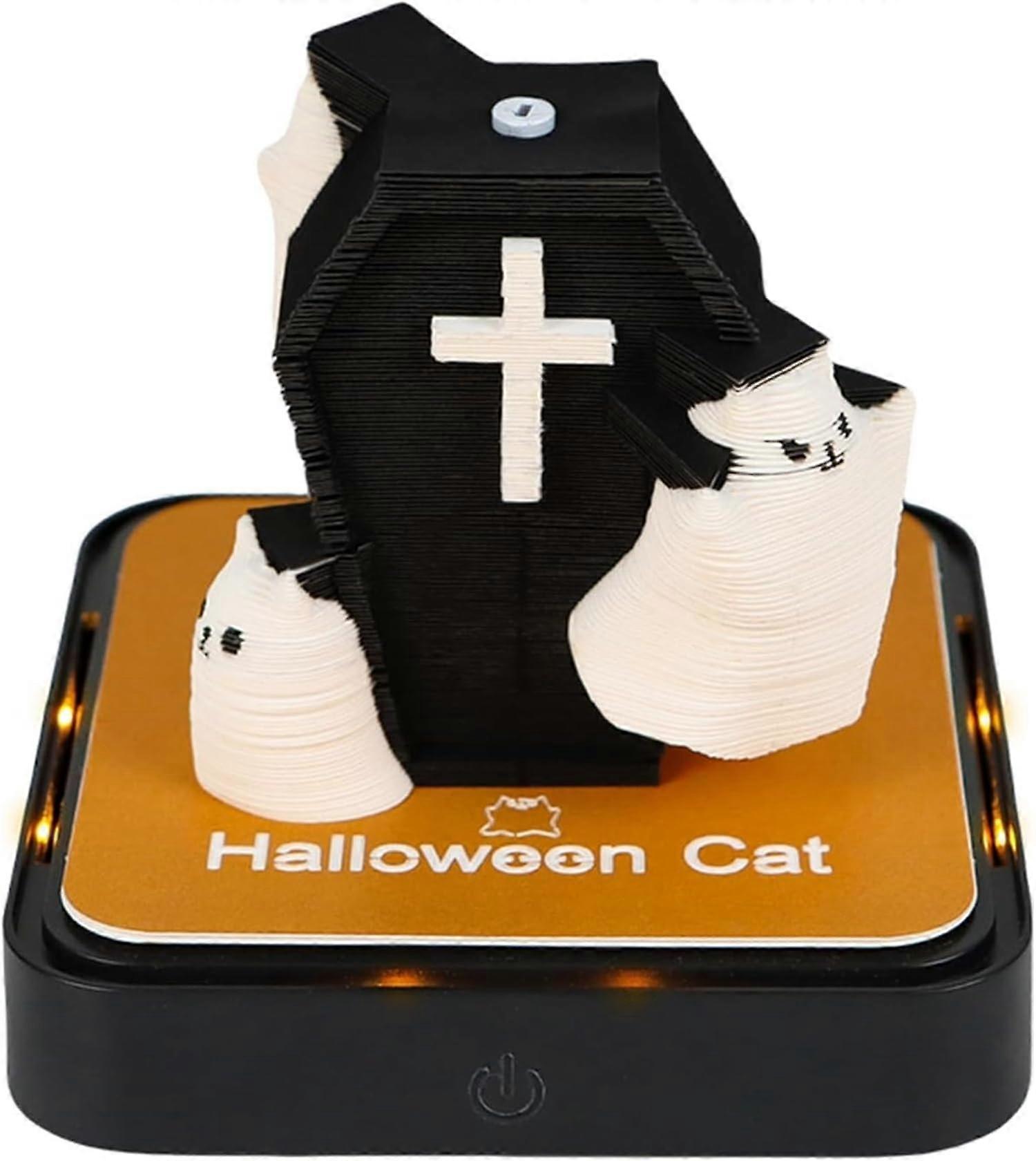 3D Calendar 2025 Halloween Cat Time Piece Calendar DIY Paper Carving Sticky Notes Cards For Office And Home