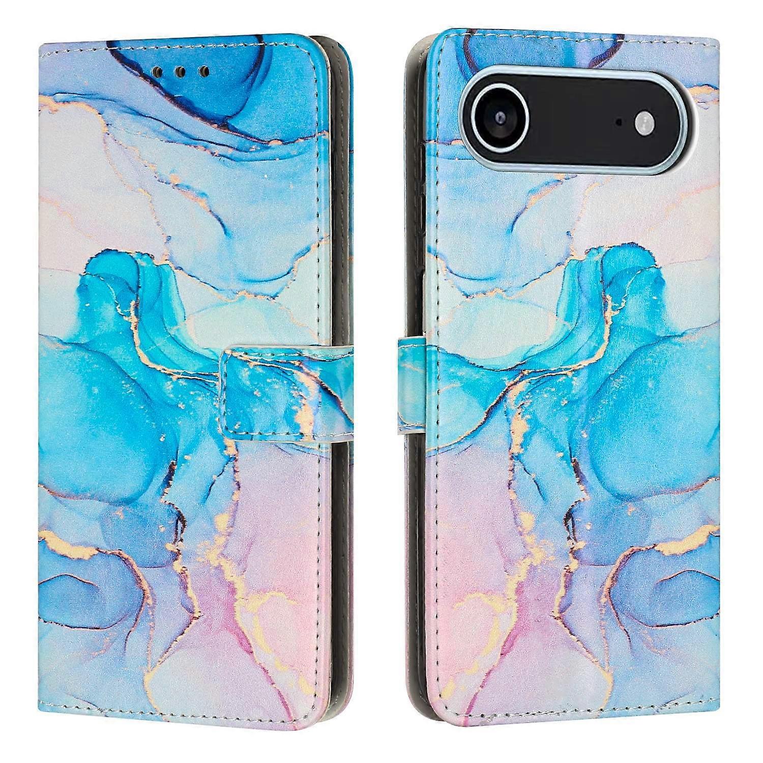For iPhone 17 Air Stand Case Marble Pattern PU Leather Wallet Phone Cover