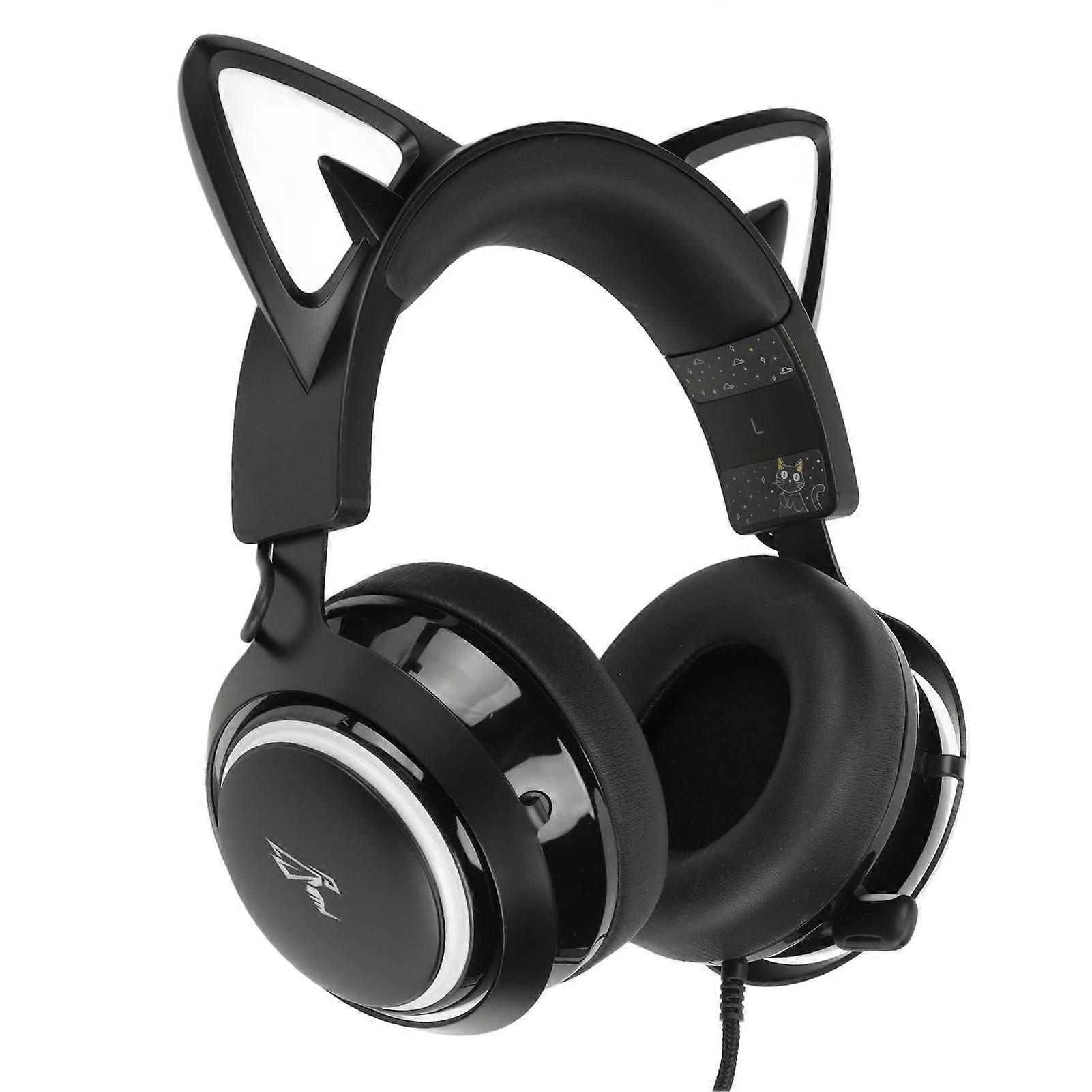 Gaming Headset with Microphone High Sensitivity USB Wired Headphone Cat Ear Headband Design 