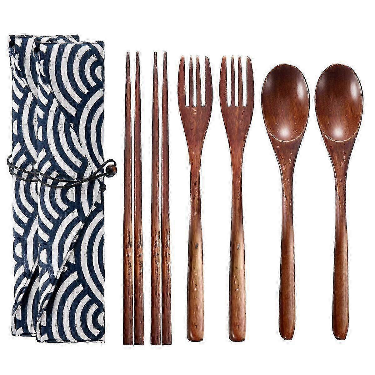 4-Piece Reusable Travel Utensils Set with Wheat Straw Case - Portable Cutlery Set for Camping, Lunch, and Eco-Friendly Dining