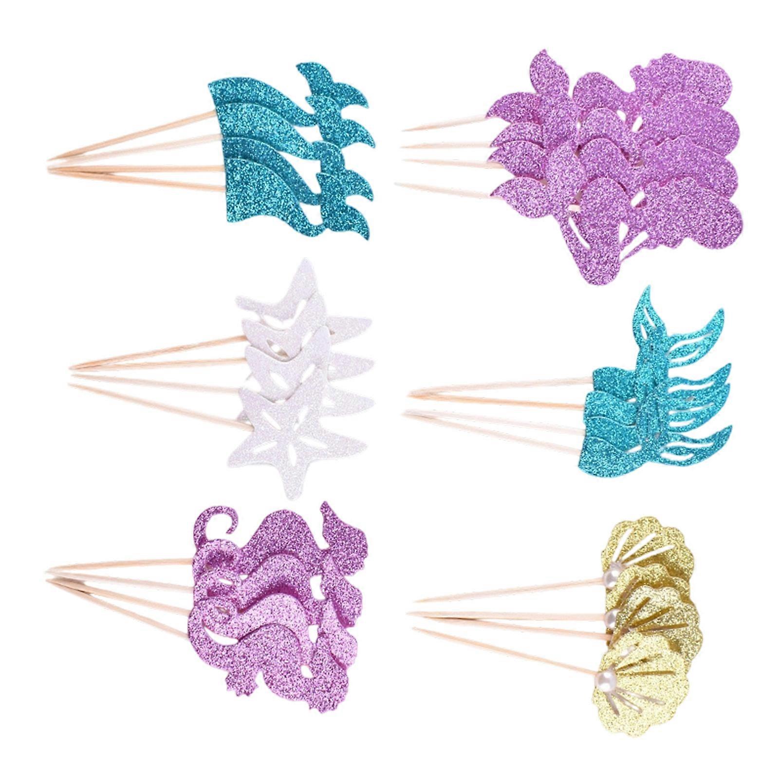 Fish Tail Cake Insert Cards 4/6 Styles Party Decoration Recyclable Paper Craft Quick Setups For Baking Creation Multicolor