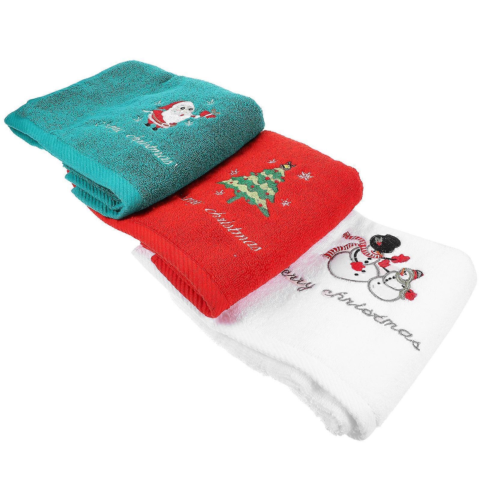 Comfortable Hand Towel Xmas Towel Set Bathroom Use Red Breathable Foldable 3Pack