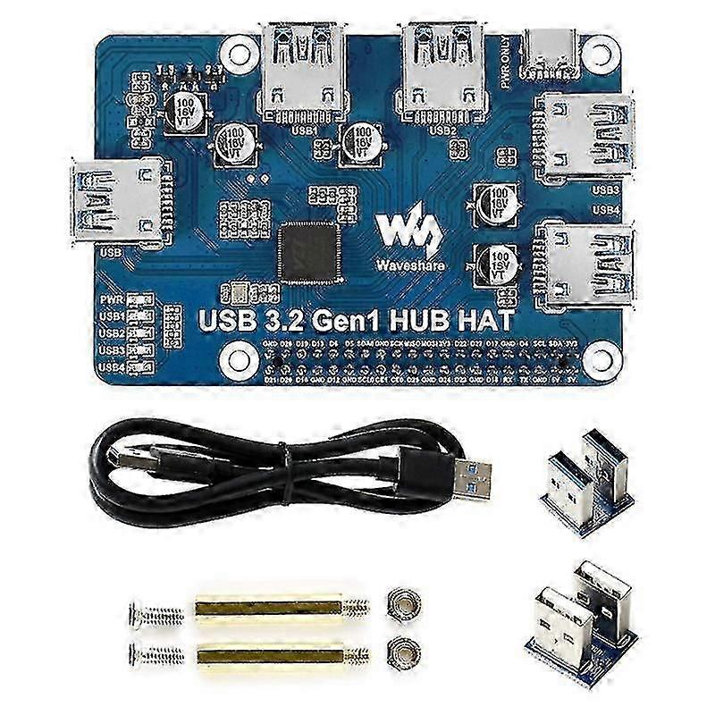 USB 3.2 Gen1 HUB HAT for 4B 3B+ 3B 2B Zero W WH,4-Channel USB 3.0 Expansion Port, Driver-Free Plug