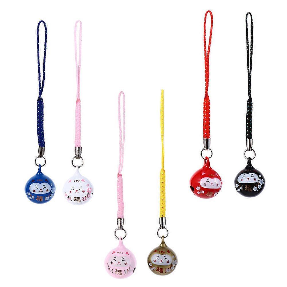 Cat Phone Charm Multipurpose Copper Bell Mobile Phone Chain Pendant Assorted Color Daily Use 6Pcs
