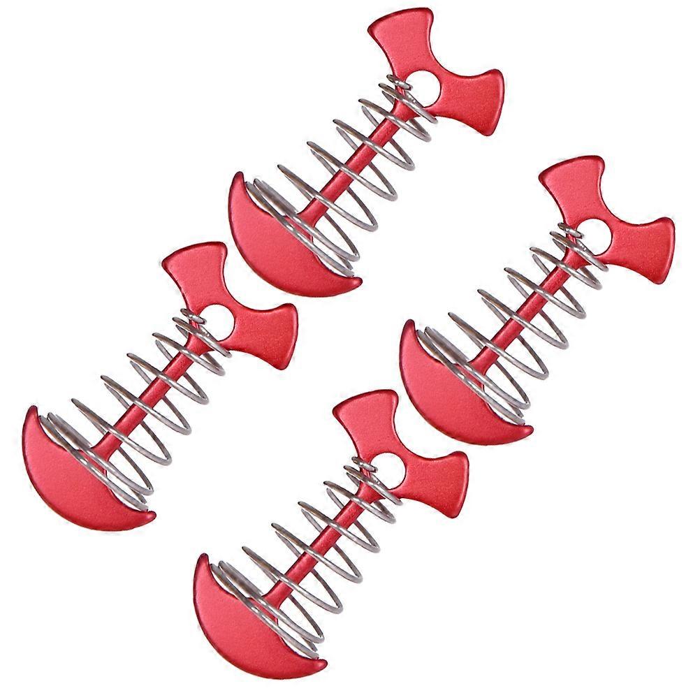 Fishbone Tent Stakes Pegs Made of Aluminum Alloy for Camping with Unique Shape and Easy to Use 4pcs Red