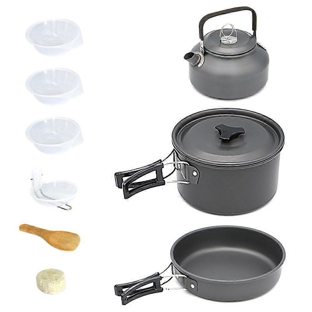 Camping Hiking Cookware Set Outdoor Portable Picnic Cookware Kit Alumina Pot Frying Pan Set Travel Cooking Accessory