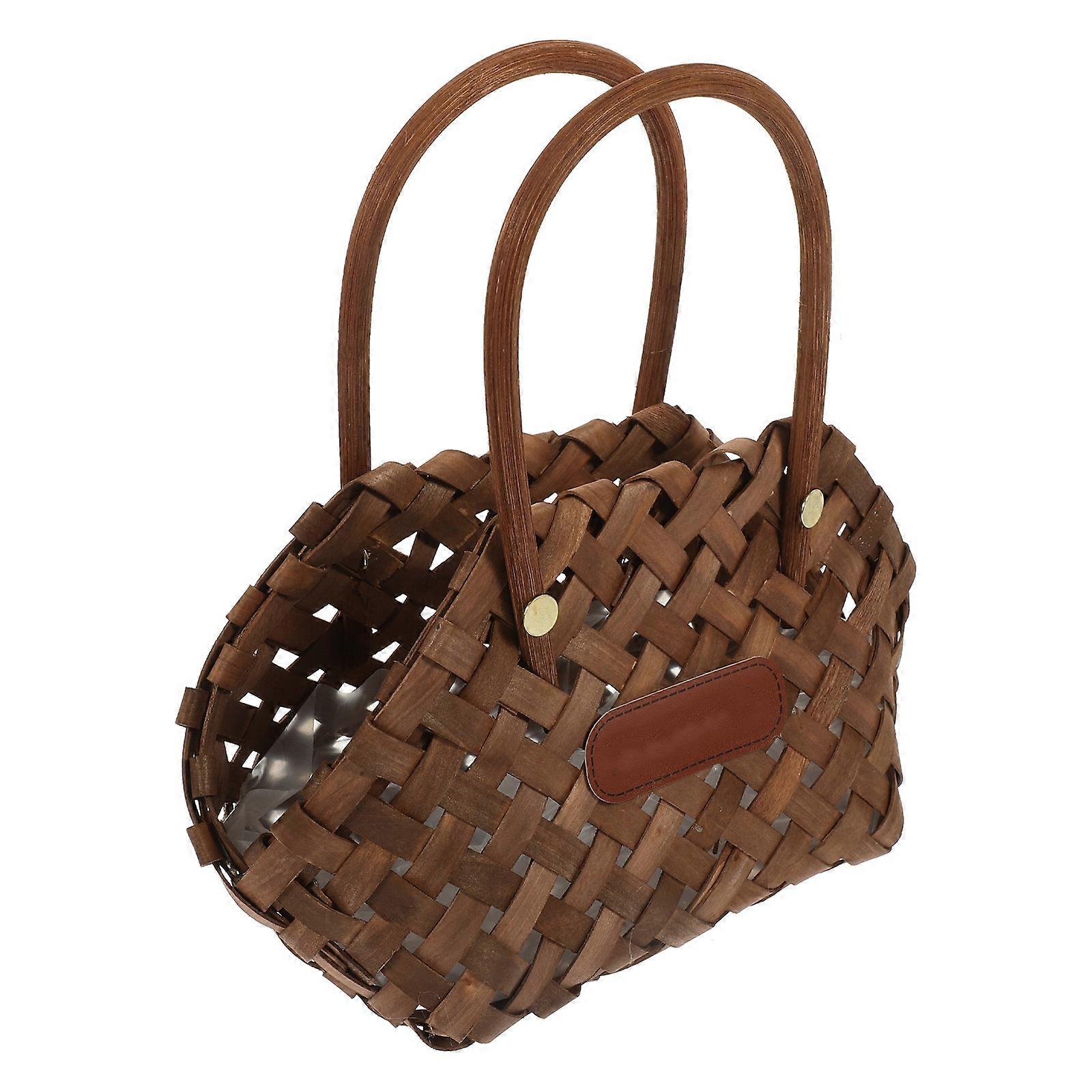 Cute Basket Woven Basket Wooden Small Flower Portable Basket Candy Basket Decoration Design For Balcony 9.8X9.1X4.1In 1Pack