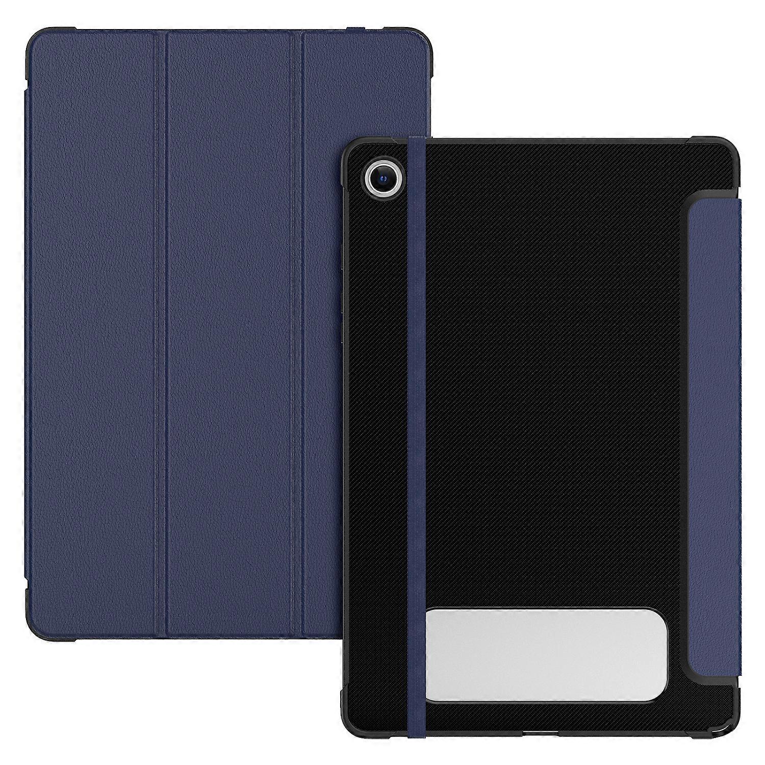 TKdaddy For Samsung Galaxy Tab A9+ Case Tri-fold Stand Carbon Fiber Texture TPU+Leather Tablet Cover Navy Blue